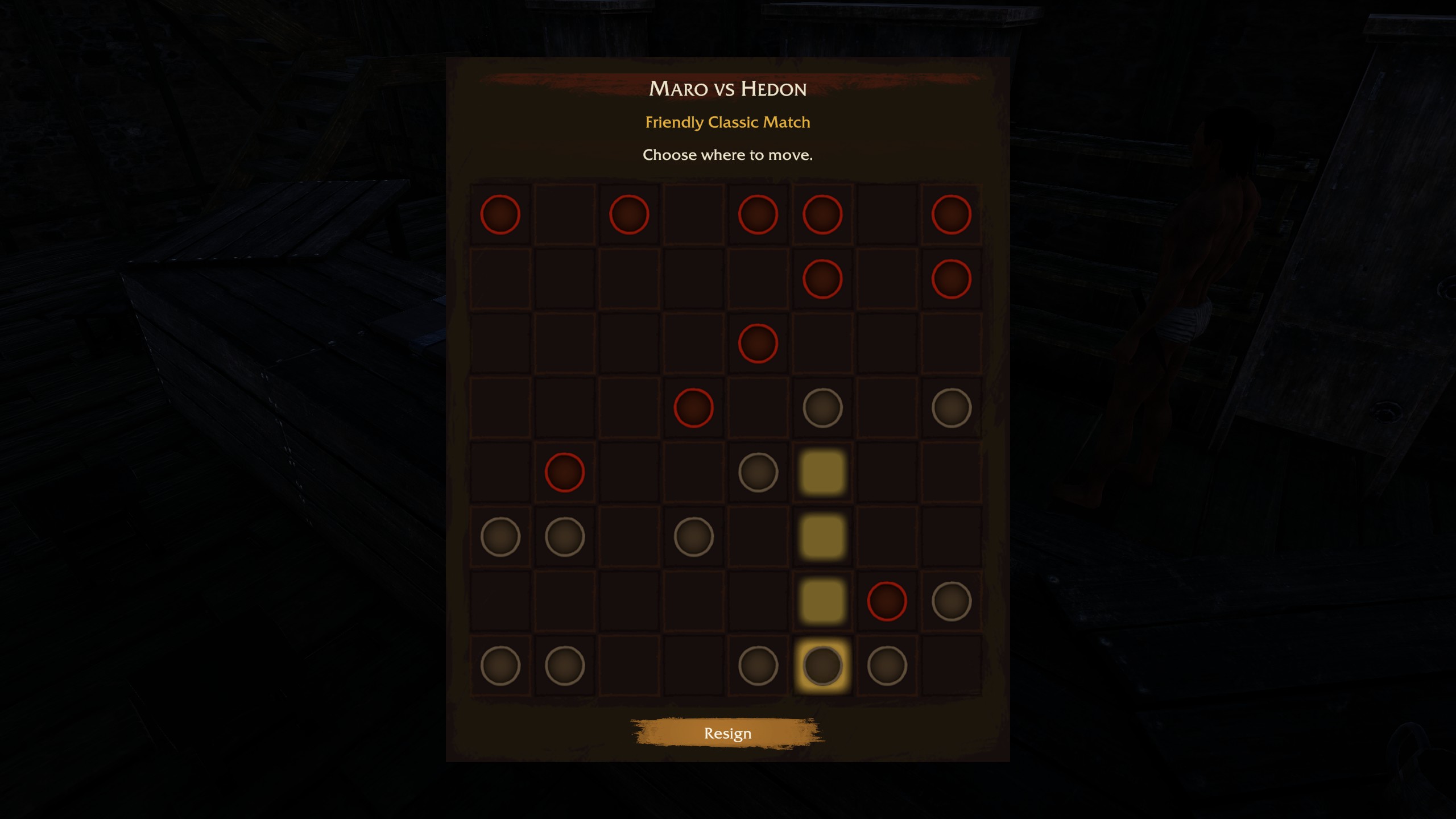A friendly board game between Maro and Hedon in Mortalis